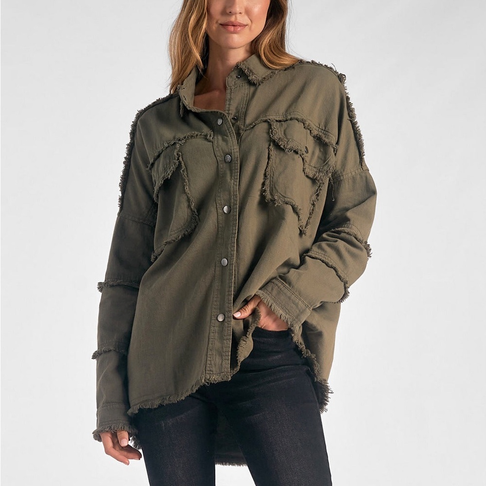 Elan Olive Rock & Roll Shacket- Size Small- Nwt View 2